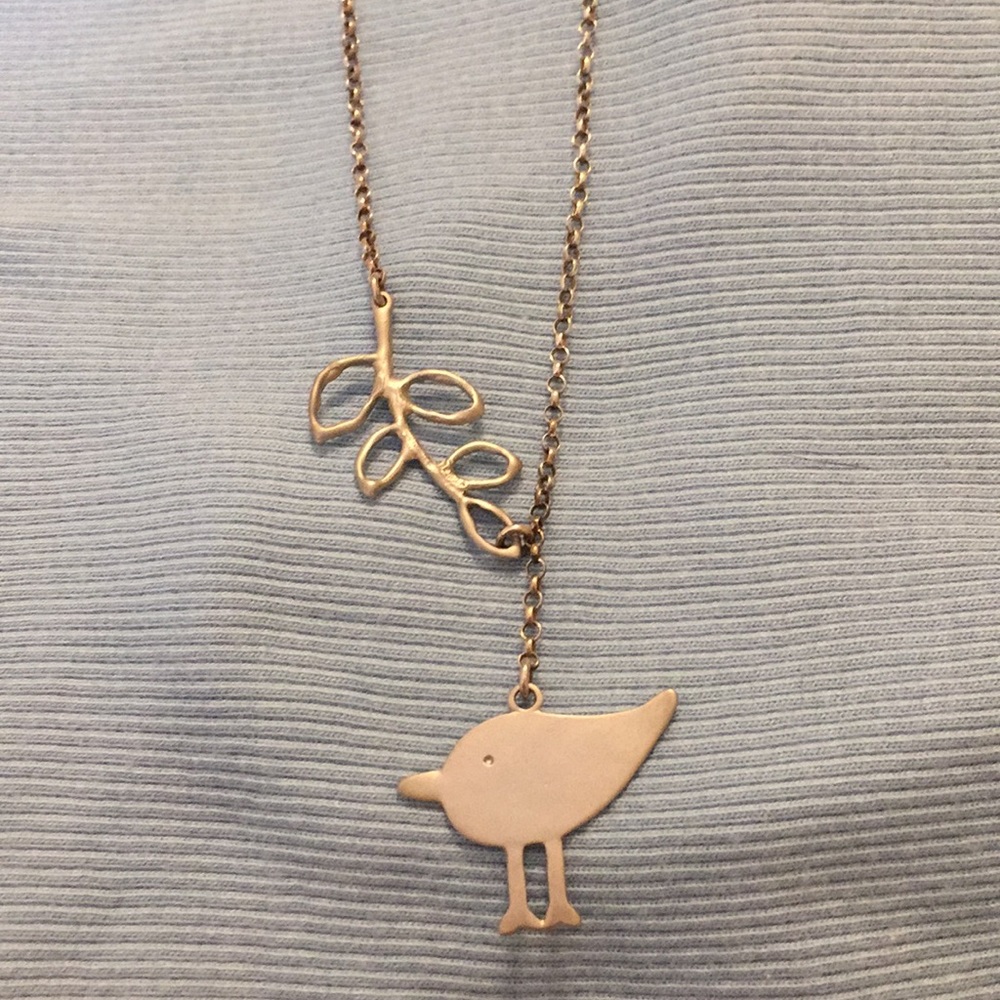 Silver bird & leaf necklace